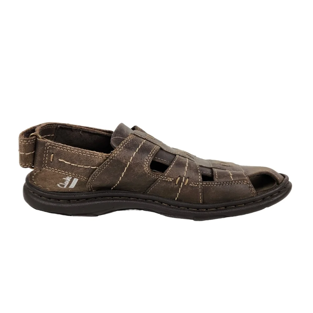Clarks Collection Brigham Cove Dark Brown Leather Fisherman Sandals Men's Size 8